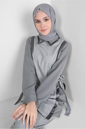 ست بالاتنه و پائین تنه حجاب طوسی زنانه رگولار Alvina - کد 790229173