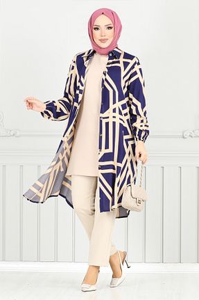 تونیک حجاب سرمه ای زنانه مخلوط پلی استر ModaMerve - کد 930724800