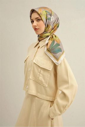 روسری طوسی کرپ ساتن ابریشم Armine - کد 930742953