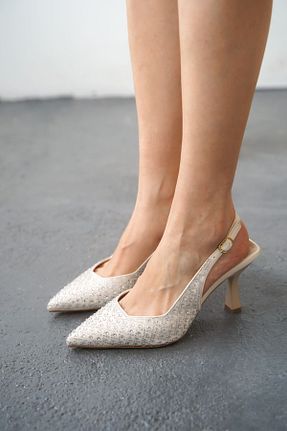 کفش پاشنه بلند کلاسیک بژ زنانه پاشنه نازک GOFFSHOES - کد 930776695
