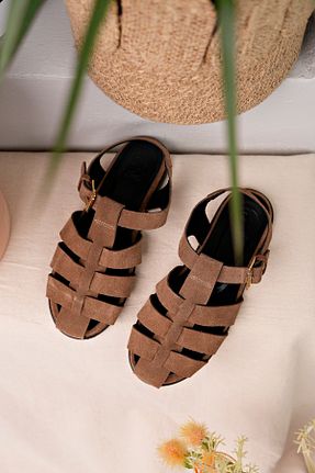 صندل بژ زنانه پاشنه تخت NOSEY SHOES - کد 930068342