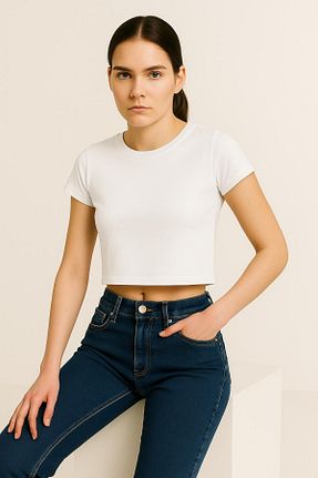 تیشرت سفید زنانه یقه گرد HAKKE - کد 930822086