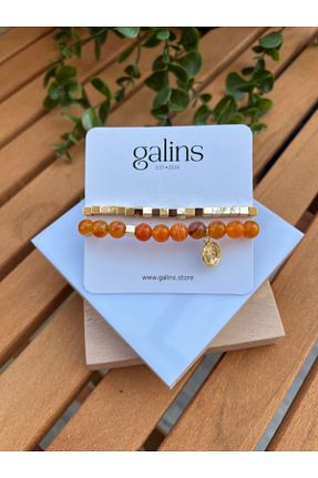 دستبند جواهر نارنجی زنانه سنگ طبیعی Galins - کد 930853655