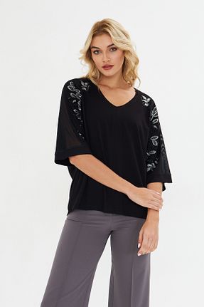 بلوز مشکی زنانه گلدار MODA - کد 930889723