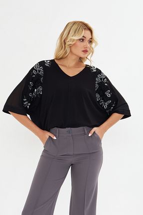 بلوز مشکی زنانه گلدار MODA - کد 930889723
