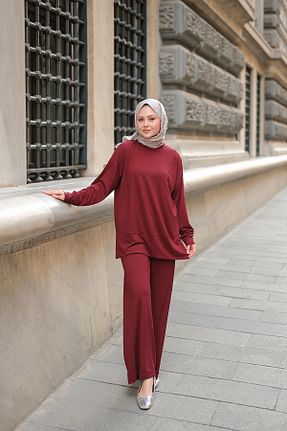 ست بالاتنه و پائین تنه زرشکی زنانه بافتنی LOCCO - کد 930881436