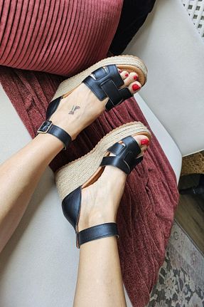 صندل مشکی زنانه پاشنه تخت Topukla Footwear - کد 930931532
