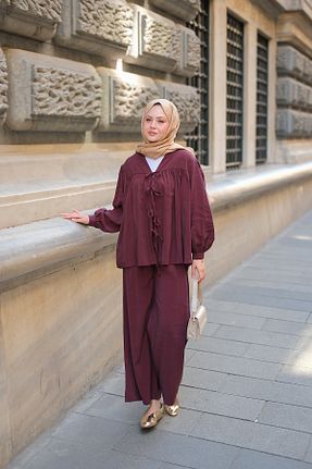 ست بالاتنه و پائین تنه زرشکی زنانه بافتنی LOCCO - کد 930930239