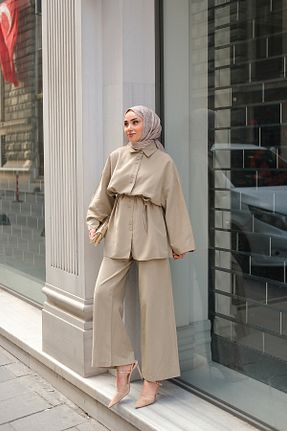 ست بالاتنه و پائین تنه بژ زنانه بافتنی LOCCO - کد 930929418