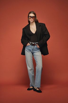 شلوار جین آبی زنانه فاق بلند VATKALI - کد 925324175