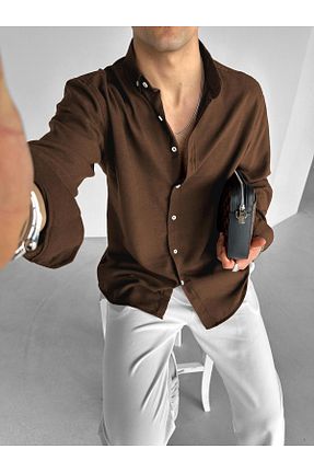 پیراهن قهوه ای مردانه اورسایز ablukaonline - کد 818193296