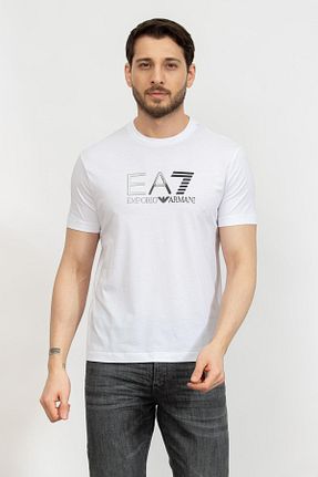 تیشرت سفید مردانه یقه دوچرخه EA7 - کد 795157138