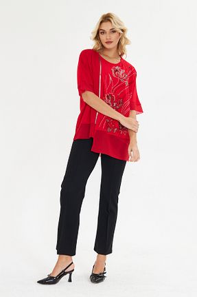 بلوز قرمز زنانه گلدار MODA - کد 930987156