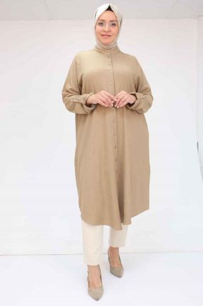 تونیک سایز بزرگ قهوه ای زنانه بافتنی Eslina - کد 930976538