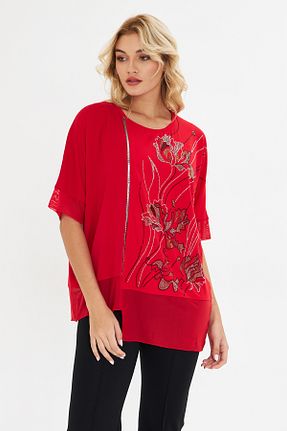 بلوز قرمز زنانه گلدار MODA - کد 930987156