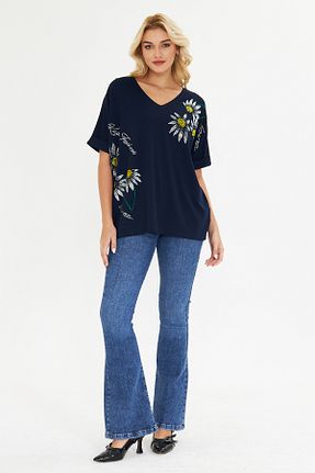بلوز سرمه ای زنانه گلدار MODA - کد 930991474