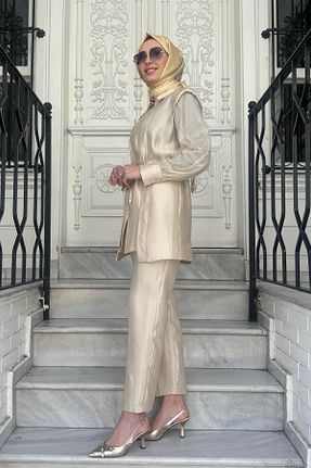 ست بالاتنه و پائین تنه حجاب بژ زنانه رگولار Moda İlgi - کد 930988084