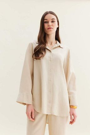 تونیک بژ زنانه مخلوط کتان Defacto - کد 930993509