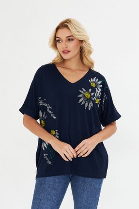 بلوز سرمه ای زنانه گلدار MODA - کد 930991474