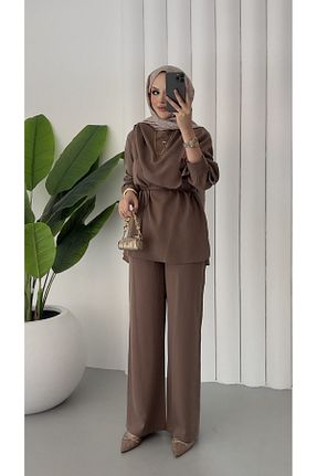 ست بالاتنه و پائین تنه قهوه ای زنانه بافتنی Molly Nelly - کد 931012757