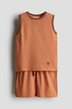ست بالاتنه و پائین تنه نارنجی بچه گانه پنبه ای H&M - کد 931055080