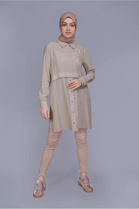 تونیک حجاب بژ زنانه پلی استر Alvina - کد 874940276