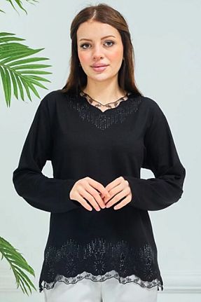 بلوز مشکی زنانه ساده BURSPA - کد 817939669