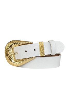 کمربند سفید زنانه چرم خالص GoDeri - کد 682971111