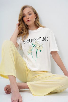 ست لباس راحتی زرد زنانه ساده Trend Alaçatı Stili - کد 929619143