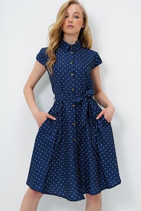 لباس سرمه ای زنانه بافتنی Trend Alaçatı Stili - کد 929631569