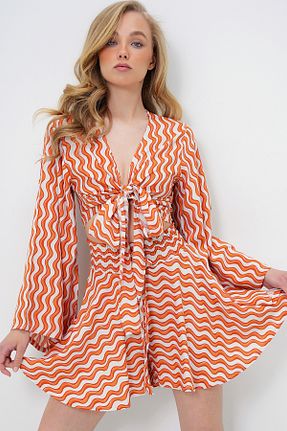 ست بالاتنه و پائین تنه نارنجی زنانه بافت Trend Alaçatı Stili - کد 929619074