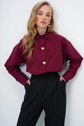 پیراهن زرشکی زنانه اورسایز Trend Alaçatı Stili - کد 930942911
