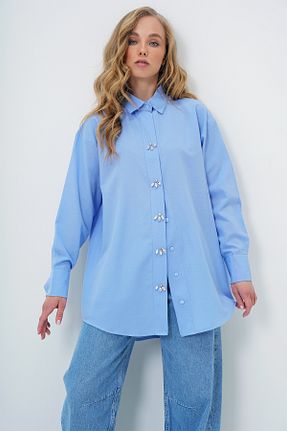 پیراهن آبی زنانه اورسایز Trend Alaçatı Stili - کد 930942902
