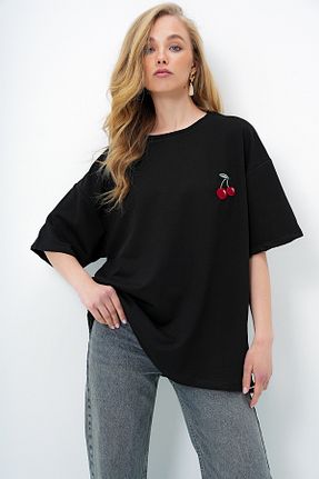 تیشرت مشکی زنانه اورسایز Trend Alaçatı Stili - کد 930998130