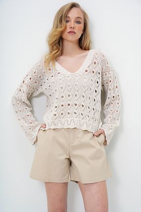 بلوز بژ زنانه Ajurlu Trend Alaçatı Stili - کد 930942662