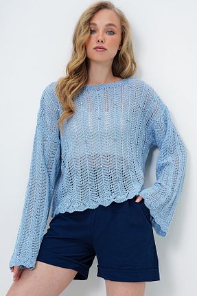 بلوز آبی زنانه Ajurlu Trend Alaçatı Stili - کد 930942707