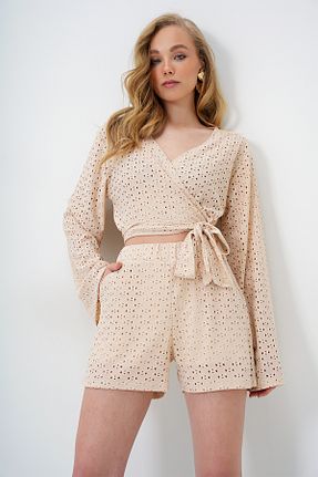 ست بالاتنه و پائین تنه بژ زنانه بافتنی Trend Alaçatı Stili - کد 930942516