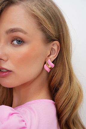 گوشواره جواهر صورتی فلزی Trend Alaçatı Stili - کد 931000503