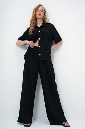 ست بالاتنه و پائین تنه مشکی زنانه بافت Trend Alaçatı Stili - کد 930998079