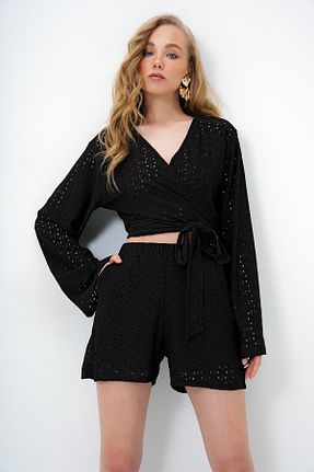 ست بالاتنه و پائین تنه مشکی زنانه بافتنی Trend Alaçatı Stili - کد 930942505