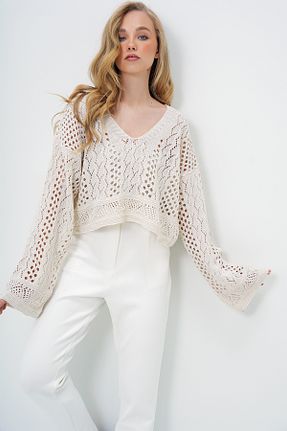 بلوز بژ زنانه طرح دار Trend Alaçatı Stili - کد 930942647