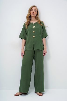 ست بالاتنه و پائین تنه خاکی زنانه بافتنی Trend Alaçatı Stili - کد 931000483