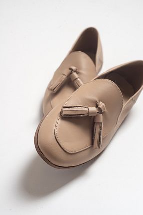 کفش لوفر بژ زنانه چرم خالص luvishoes - کد 137671203
