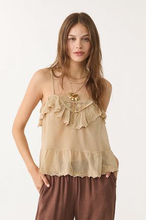 بلوز بژ زنانه ساده Stradivarius - کد 929670549