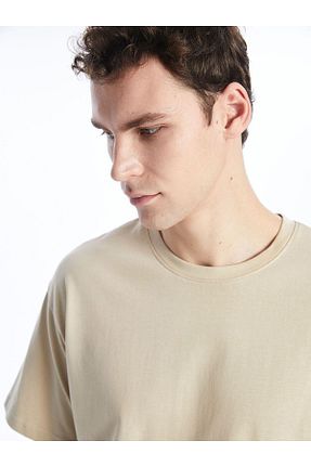 تیشرت بژ مردانه یقه دوچرخه LC Waikiki - کد 929601669