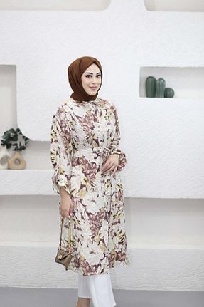 تونیک حجاب قهوه ای زنانه پنبه ای MERVE TESETTÜR - کد 929677664