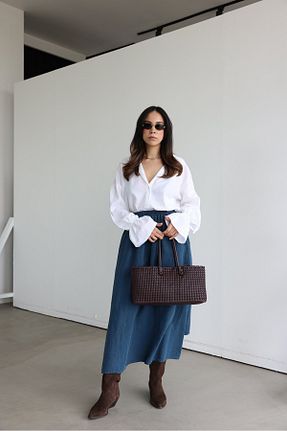 دامن آبی زنانه ساده Özge Özgenç - کد 929615792