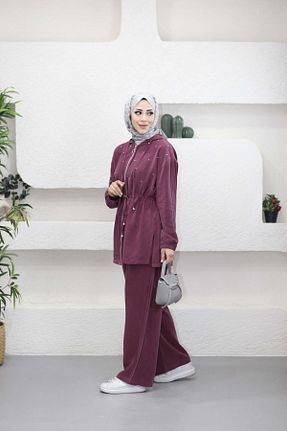 ست بالاتنه و پائین تنه حجاب زرشکی زنانه رگولار MERVE TESETTÜR - کد 929628502