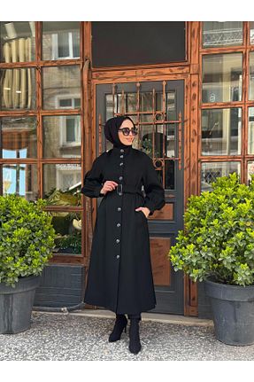 پالتو پشمی حجاب مشکی زنانه رگولار Kayra - کد 929623009
