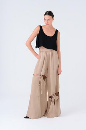 شلوار پارچه ای بژ زنانه فاق نرمال MİİN - کد 929637145
